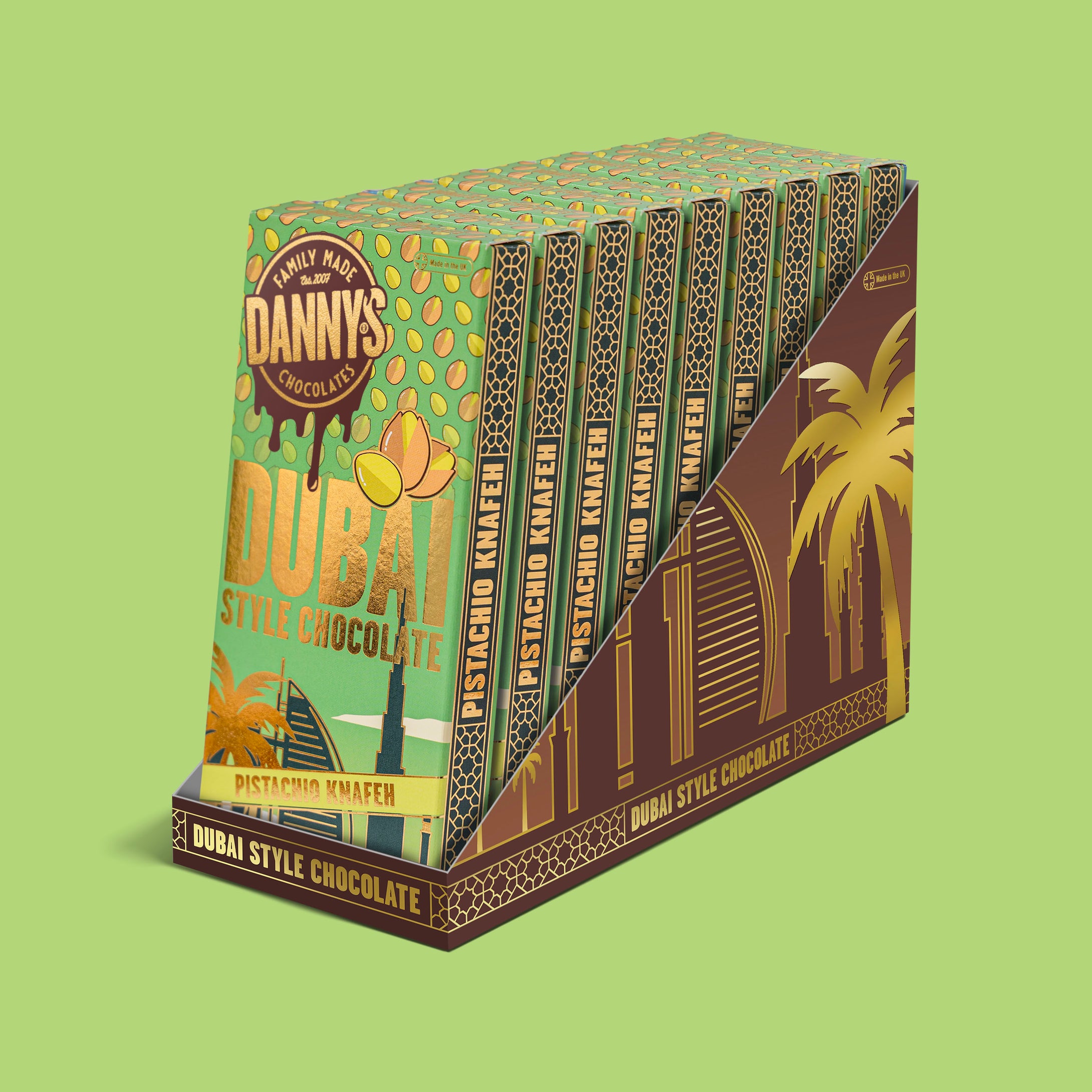 DANNY'S DUBAI STYLE CHOCOLATE - PISTACHIO KNAFEH 190g BAR - DANNY'S CHOCOLATES