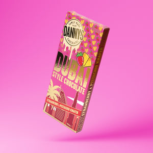 DANNY'S DUBAI STYLE CHOCOLATE - STRAWBERRY & PISTACHIO KNAFEH 190g BAR (Pre Order now and Shipping from the 1st of October) - DANNY'S CHOCOLATES