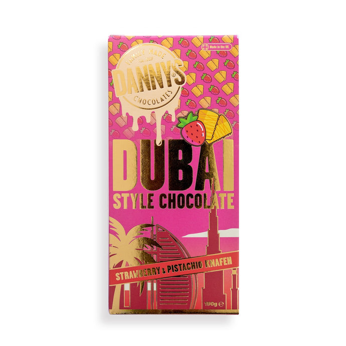 DANNY'S DUBAI STYLE CHOCOLATE - STRAWBERRY & PISTACHIO KNAFEH 190g BAR (Pre Order now and Shipping from the 1st of October) - DANNY'S CHOCOLATES